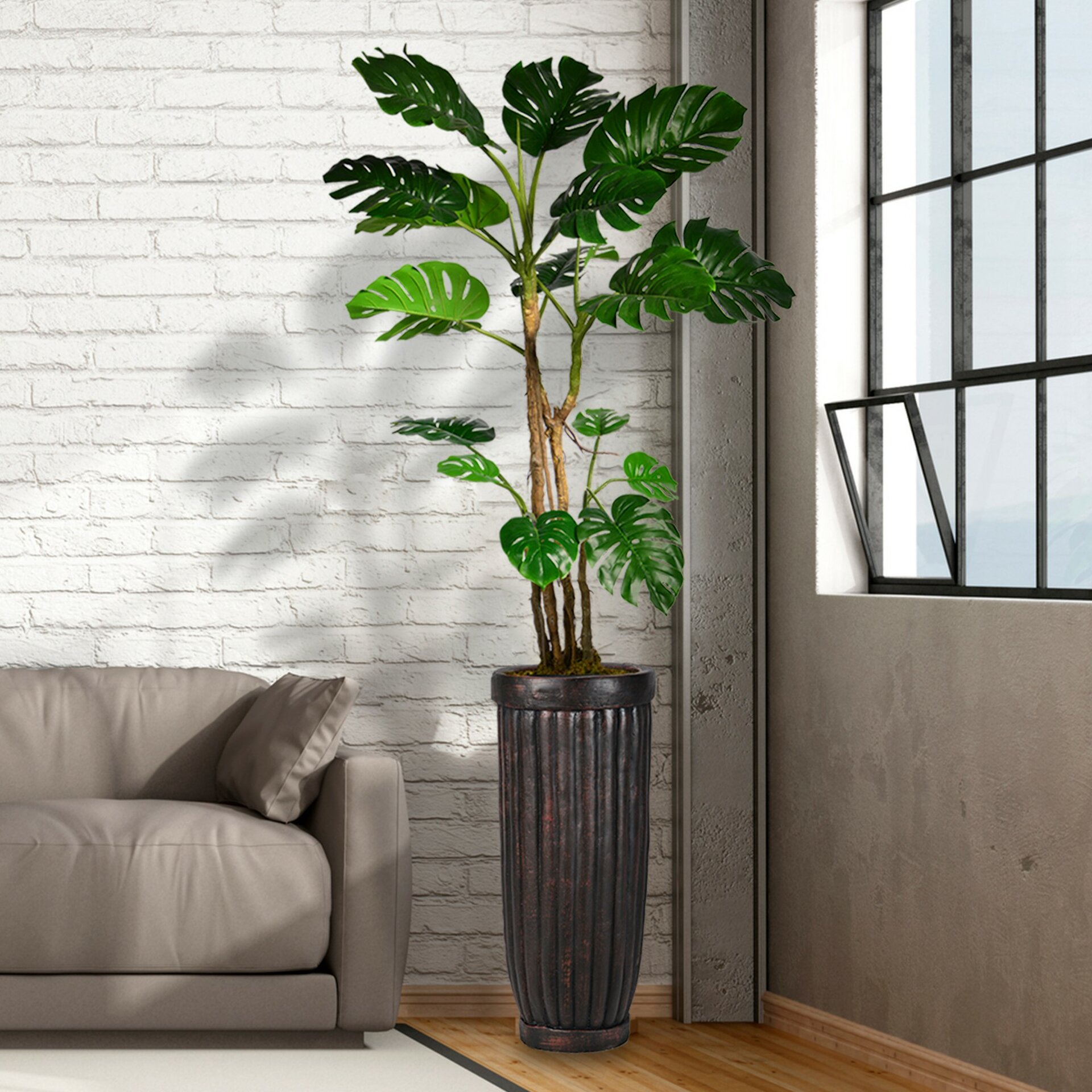 Monstera Artificial Home Decor Floor Foliage Tree In Planter