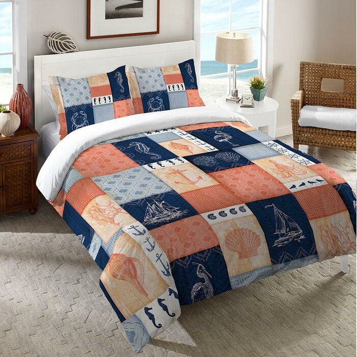 Rosecliff Heights Delray Coral And Navy Coastal Duvet Cover Wayfair