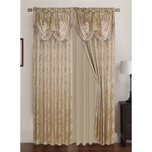 Andalusia Jacquard Nature/Floral Semi-Sheer Rod Pocket Double Curtain Panels (Set of 2)