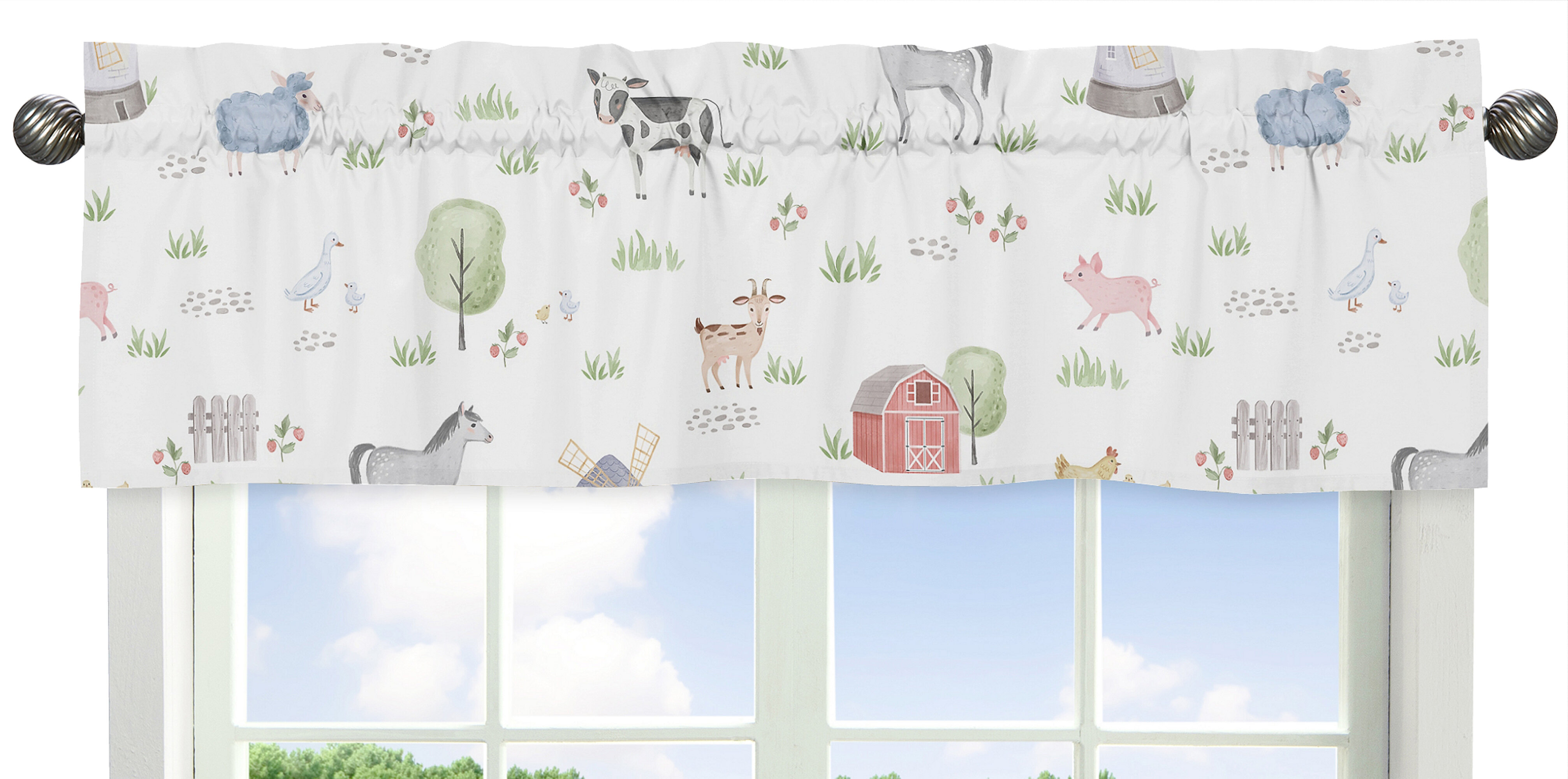 Sweet Jojo Designs Farm Animals Floral 54'' Window Valance in Red/Blue ...