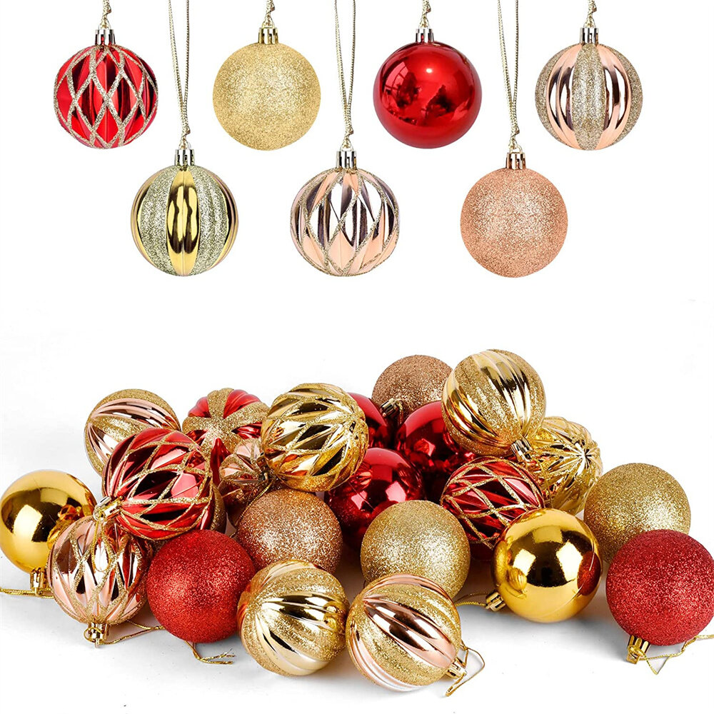 18 x Pieces Deluxe Glitter Metal Rose Gold Christmas Tree Bauble Decorations 