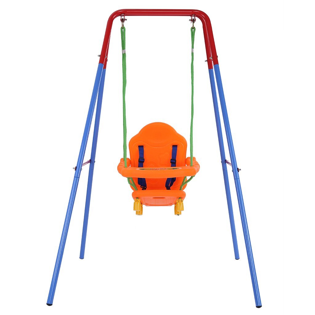 High Back Seat with Safety Belt Metal Swing Set for Backyard Costzon Toddler Swing Set Orange A-Frame Outdoor Swing Chair 