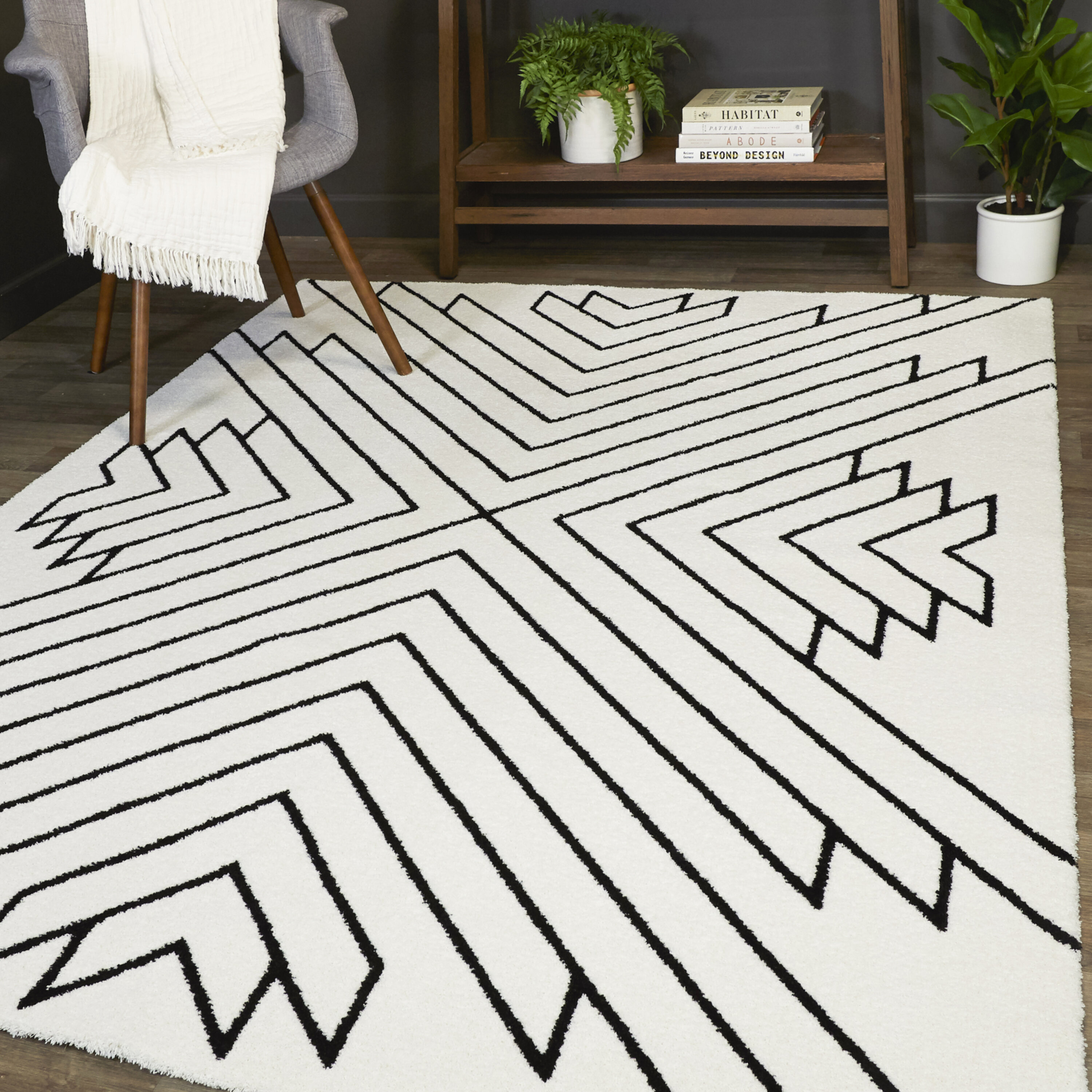 Foundstone™ Jamal Power Loom Performance Black/White Rug & Reviews Wayfair
