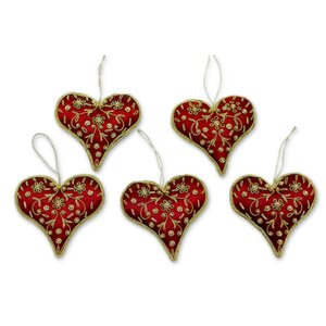 Hand Crafted Beaded Heart Ornament (Set of 5)