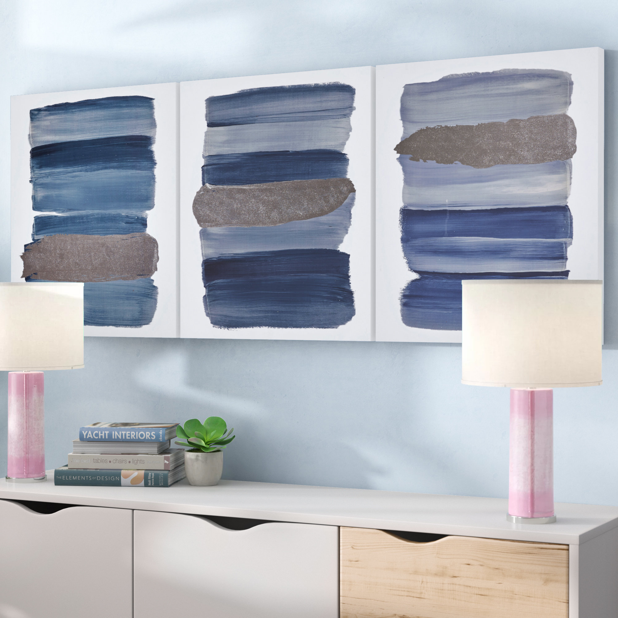 Orren Ellis Traveling Road Navy 3 Piece Watercolor Painting Print Orren Ellis Traveling Road Navy 3 Piece Watercolor Painting Print Set On Wood Reviews Wayfair