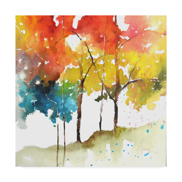 East Urban Home Rainbow Trees Ii Watercolor Painting Print On