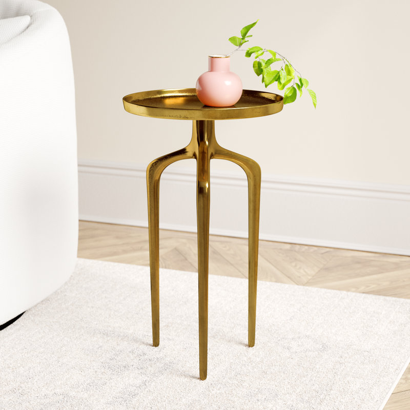 Jody Aluminum Metal Tray Inspired Top Side End Accent Table with 3 Tripod Legs Size: 22.05" H x 13.2" W x 13.2" D, Color: Black