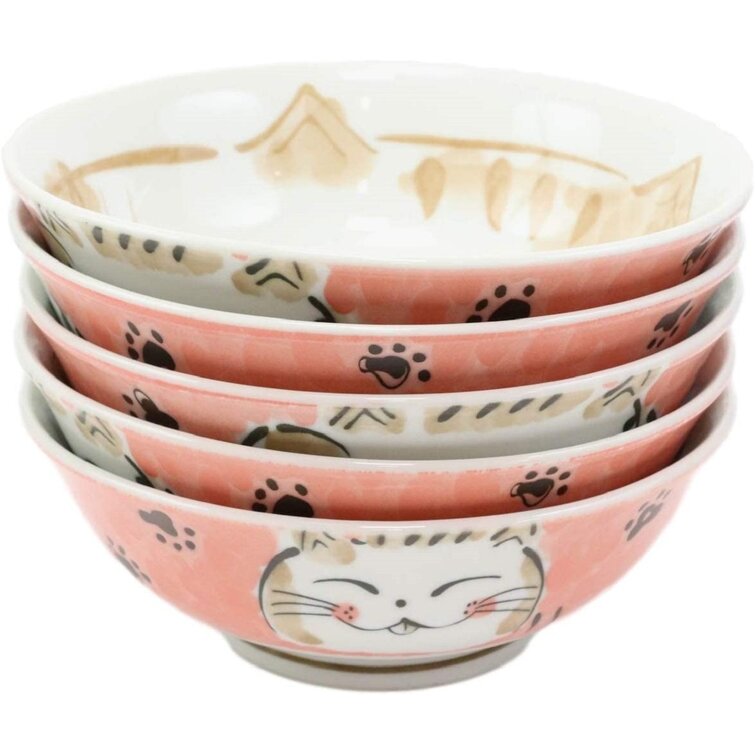 Large Noodle Bowl 7.6 inch diameter MANEKI NEKO LUCKY CAT NWT NEW Ramen Pink