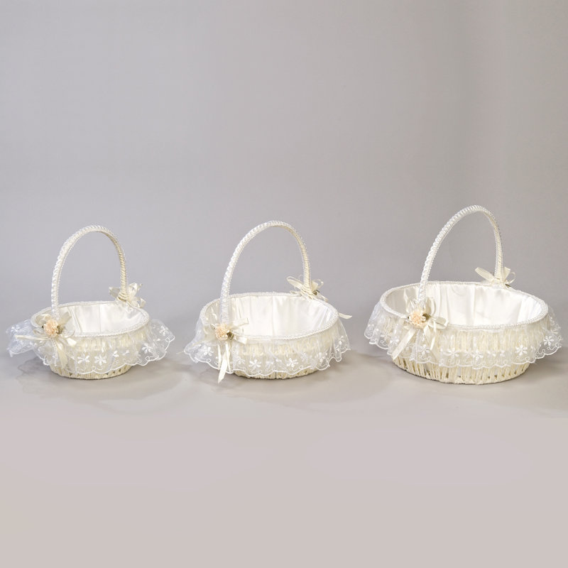 Round 3 Piece Flower Girl Basket Set