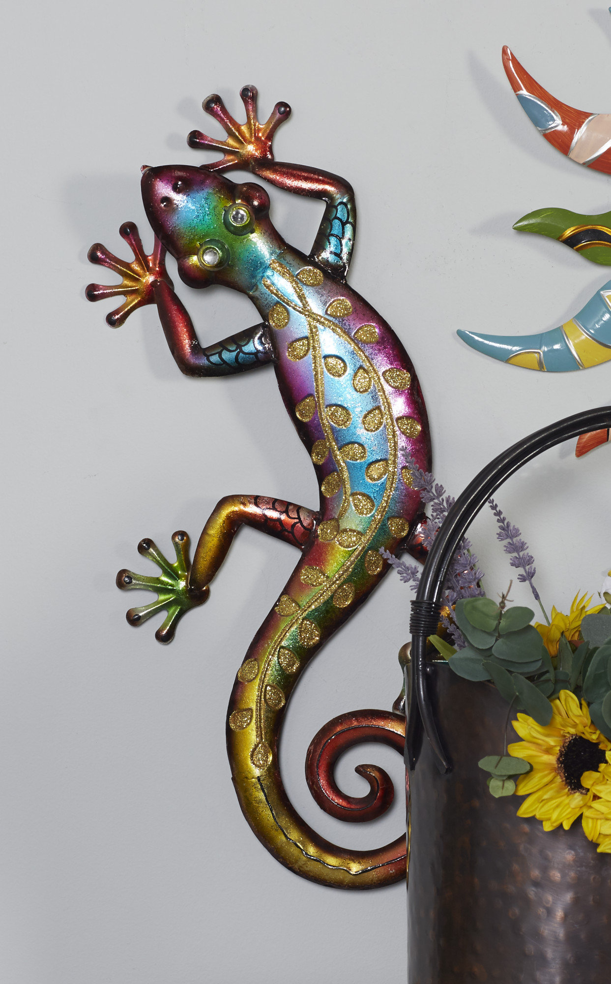 Lizards Collectibles Set 5 Colored Lizards Metal Wall Decor Outdoor
