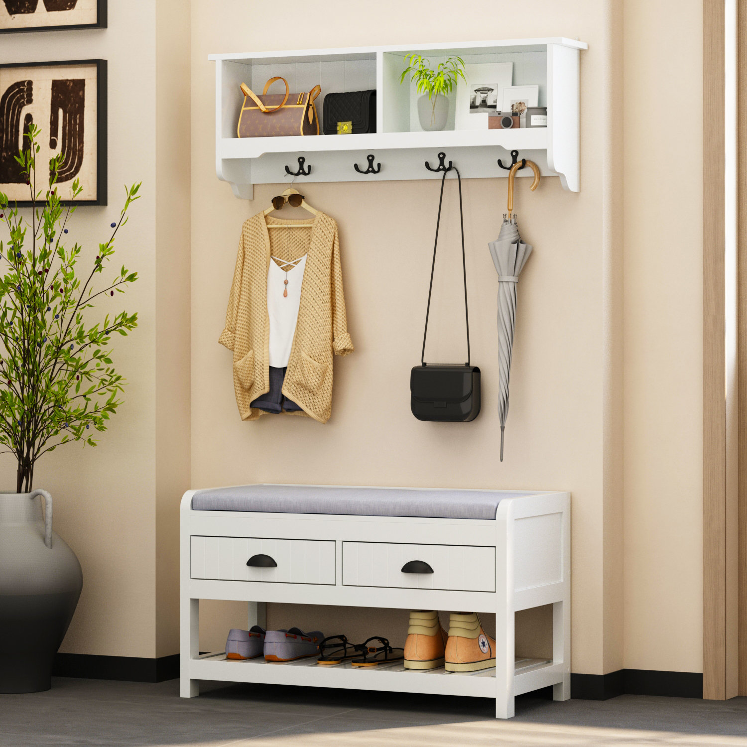 Red Barrel Studio® Javieon 34.2'' Wide Hall Tree with Bench and Shoe