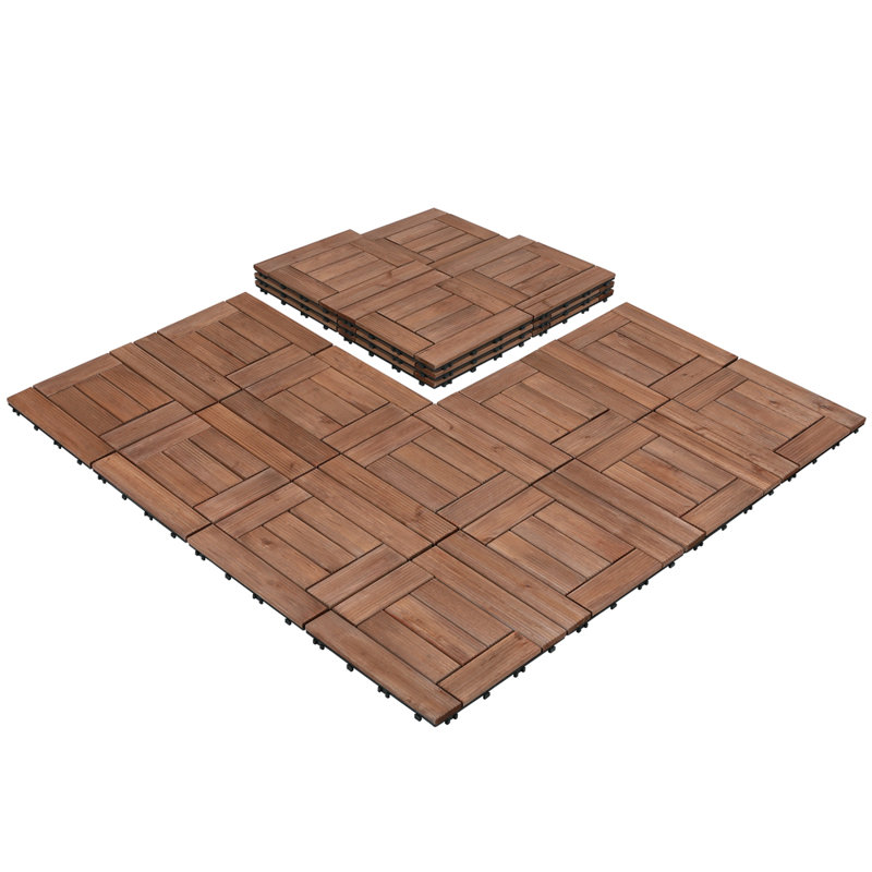 12" x 12" Fir Wooden Floor Tiles Pack of 27 Interlocking  DIY Deck Tiles Color: Brown