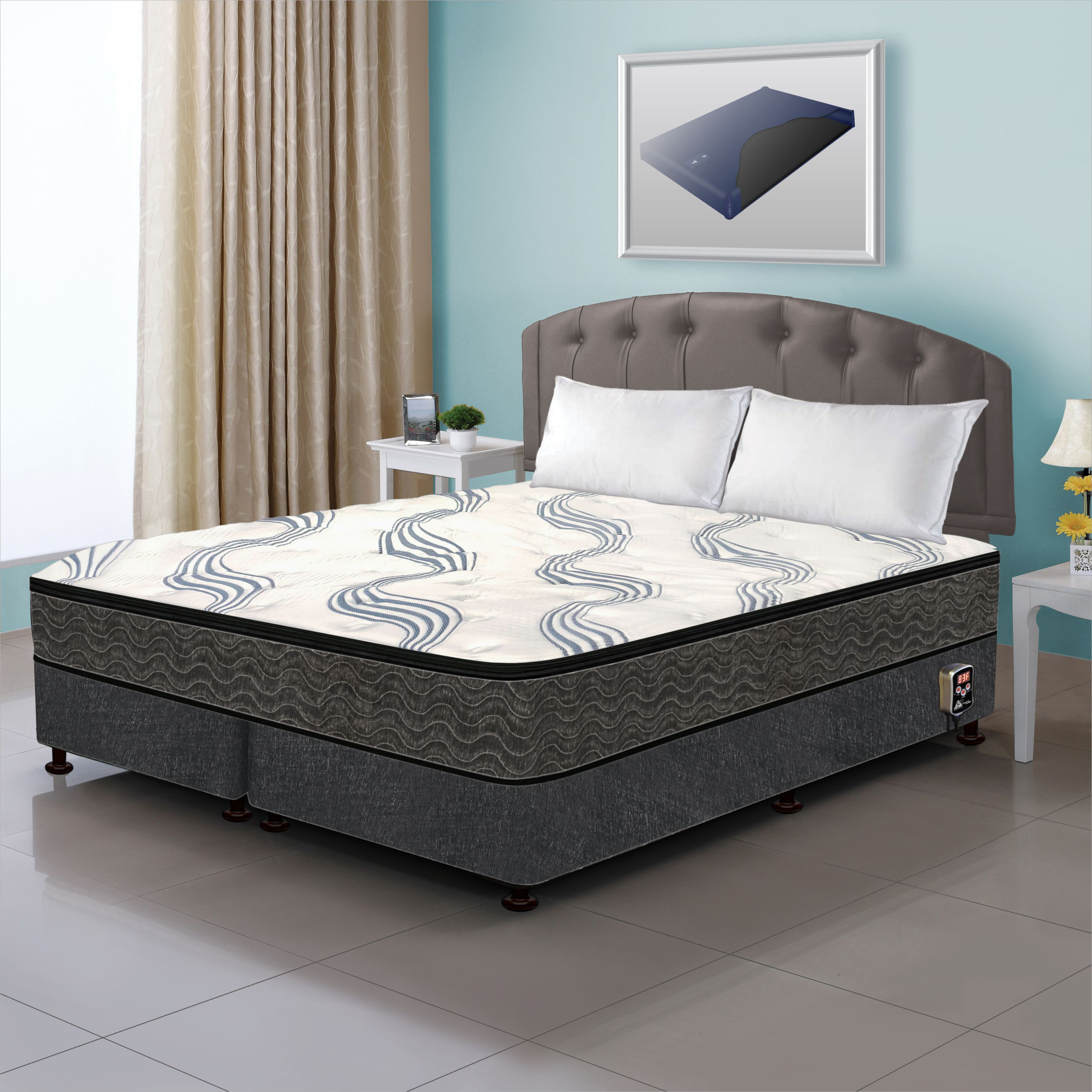 White Noise Plush Top Free Flow 25” Mid Fill SoftSide Waterbed