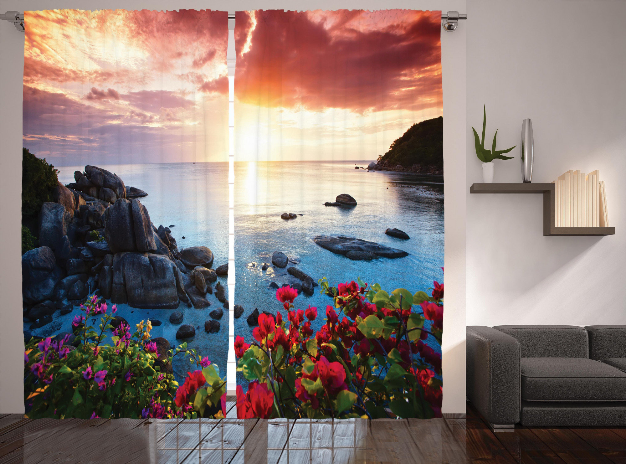 Art Curtains Romantic Sunrise by Sea Window Drapes 2 Panel Set 108x84 Inches 