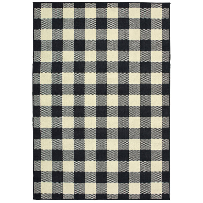 Wiest Gingham Check Black Indoor Outdoor Area Rug