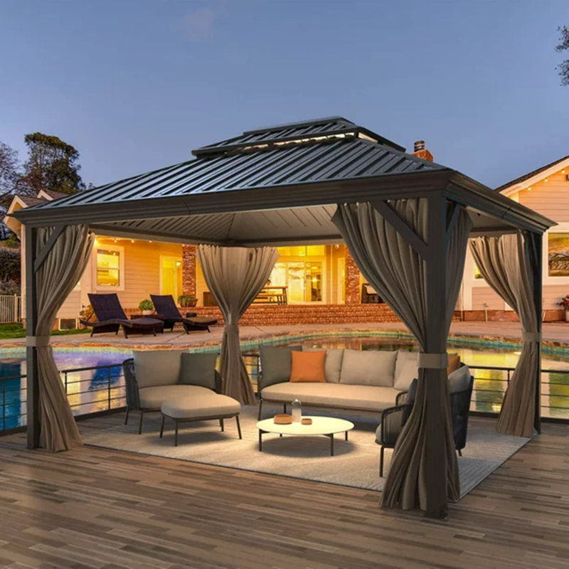 (Incomplete, only 1 box) EROMMY Metal Patio Gazebo, PRO Premium Gazebo Size: 12 Ft. W x 14 Ft. D