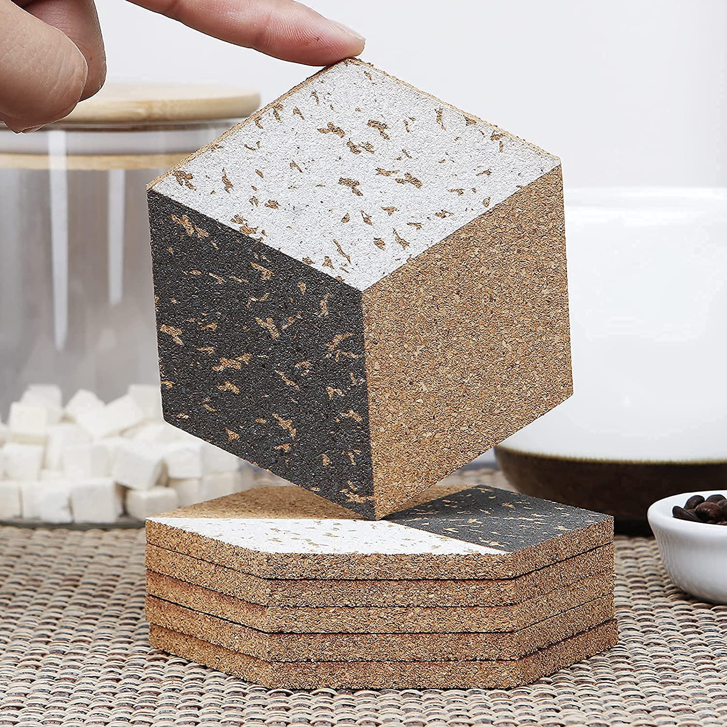 BOMBCY Natural Cork Coasters with Metal Holder Set of 6 Wayfair