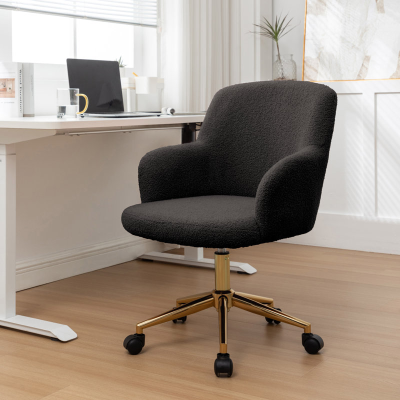 Dylon Teddy Fabric Office Chair with Gold Chrome Legs Upholstery Color: Black