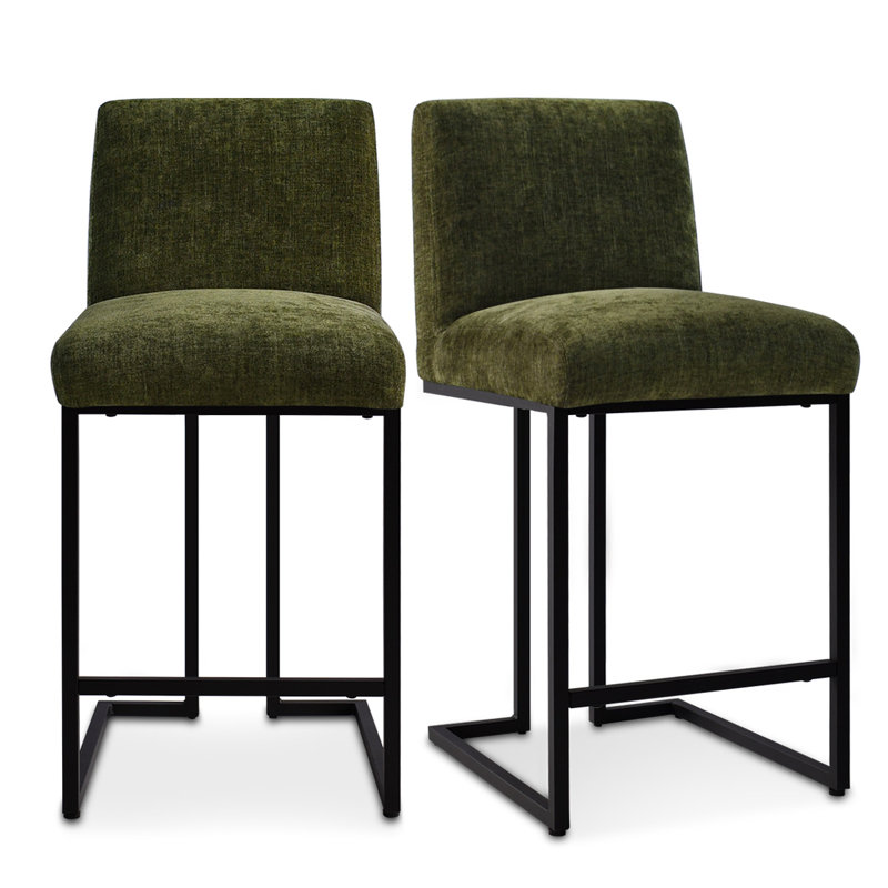 2 Pieces Chelley 25" Counter Stool Upholstery: Green