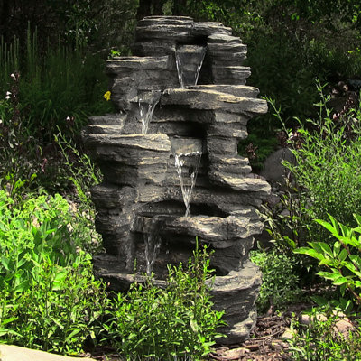 Varner Rocky Falls Polystone Outdoor Water Fountain with Lights
