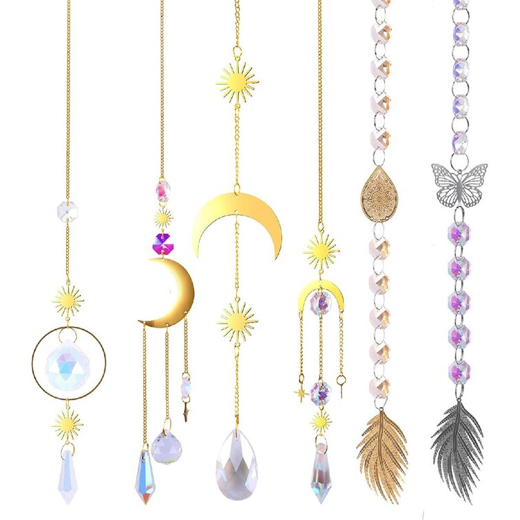 Set of 9 Pieces Crystal Sun Catchers Hanging Suncatcher Colorful Beads Crystals Prisms Pendants Chandelier Chain Lamps Light Pendant Hanging Ornament for Window Home Office Garden Decoration 