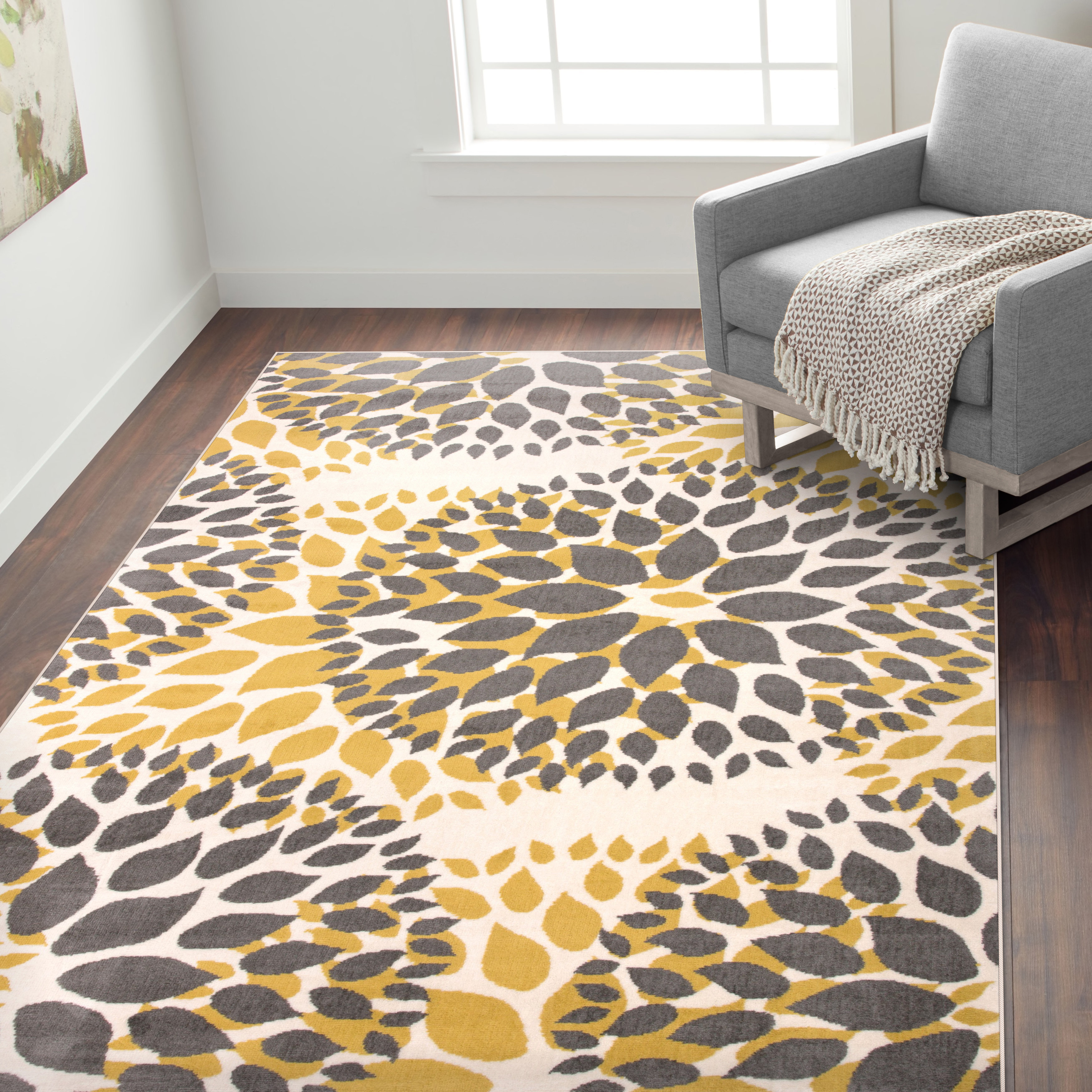 Andover Mills Regner Power Loom Yellow Black Rug Reviews Wayfair