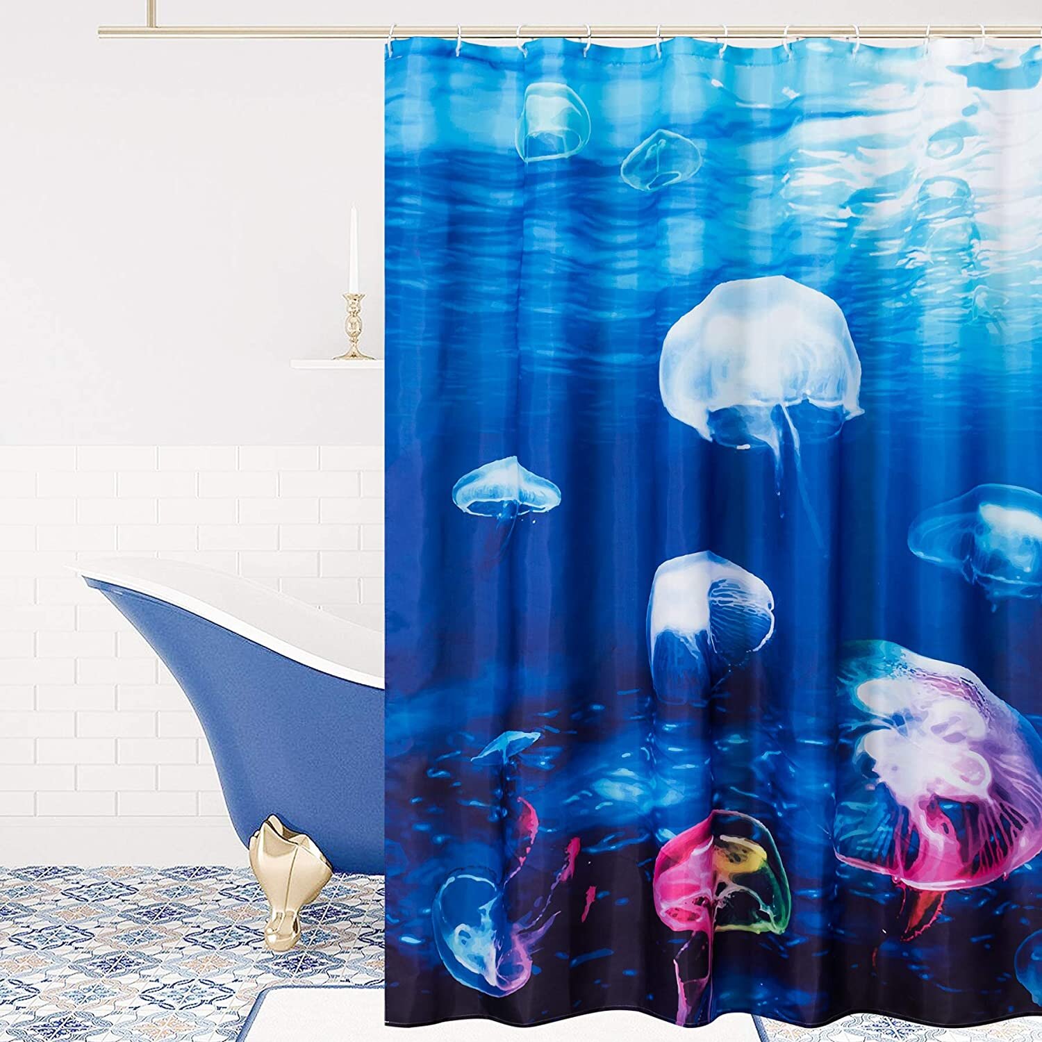 Highland Dunes Jellyfish Digital Waterproof Shower Curtain Set Hooks Reviews Wayfair