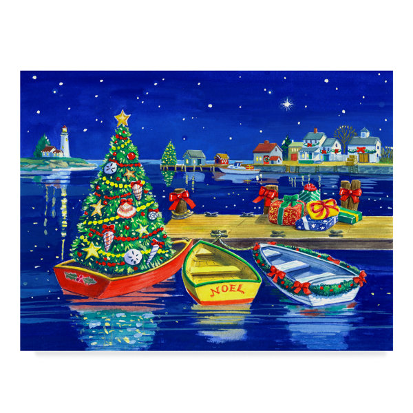 Trademark Art Christmas Dock Acrylic Painting Print On Wrapped Canvas Wayfair