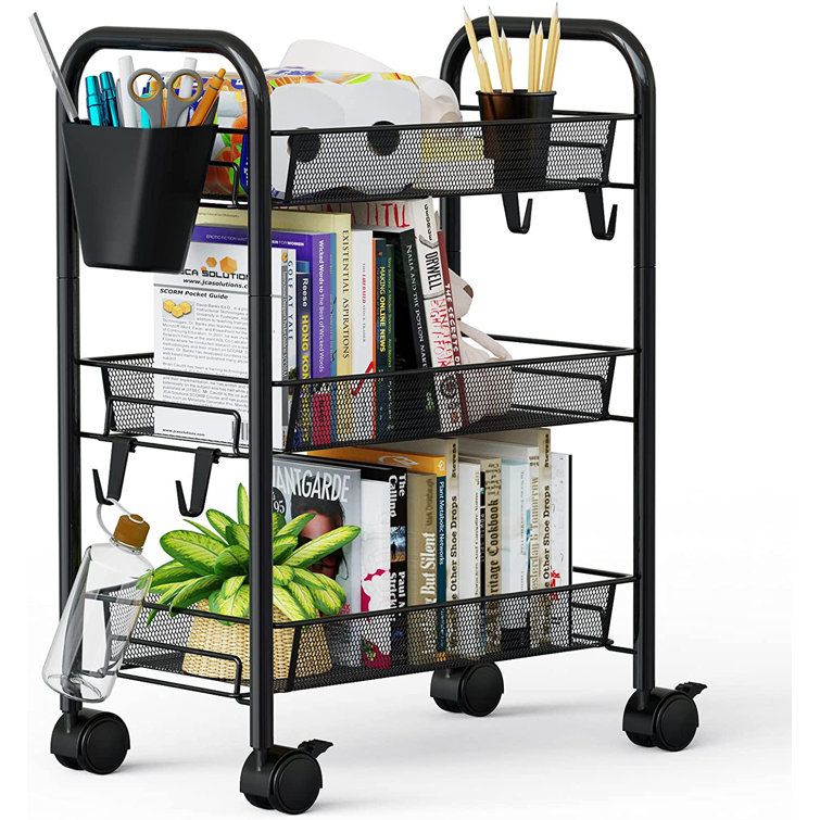 3 Tier All-Metal Rolling Cart, Laundry Office Bathroom Storage Organizer  Cart With Wheels, Easy-Carry And Assembly Mesh Trolley Cart With Practical  ...