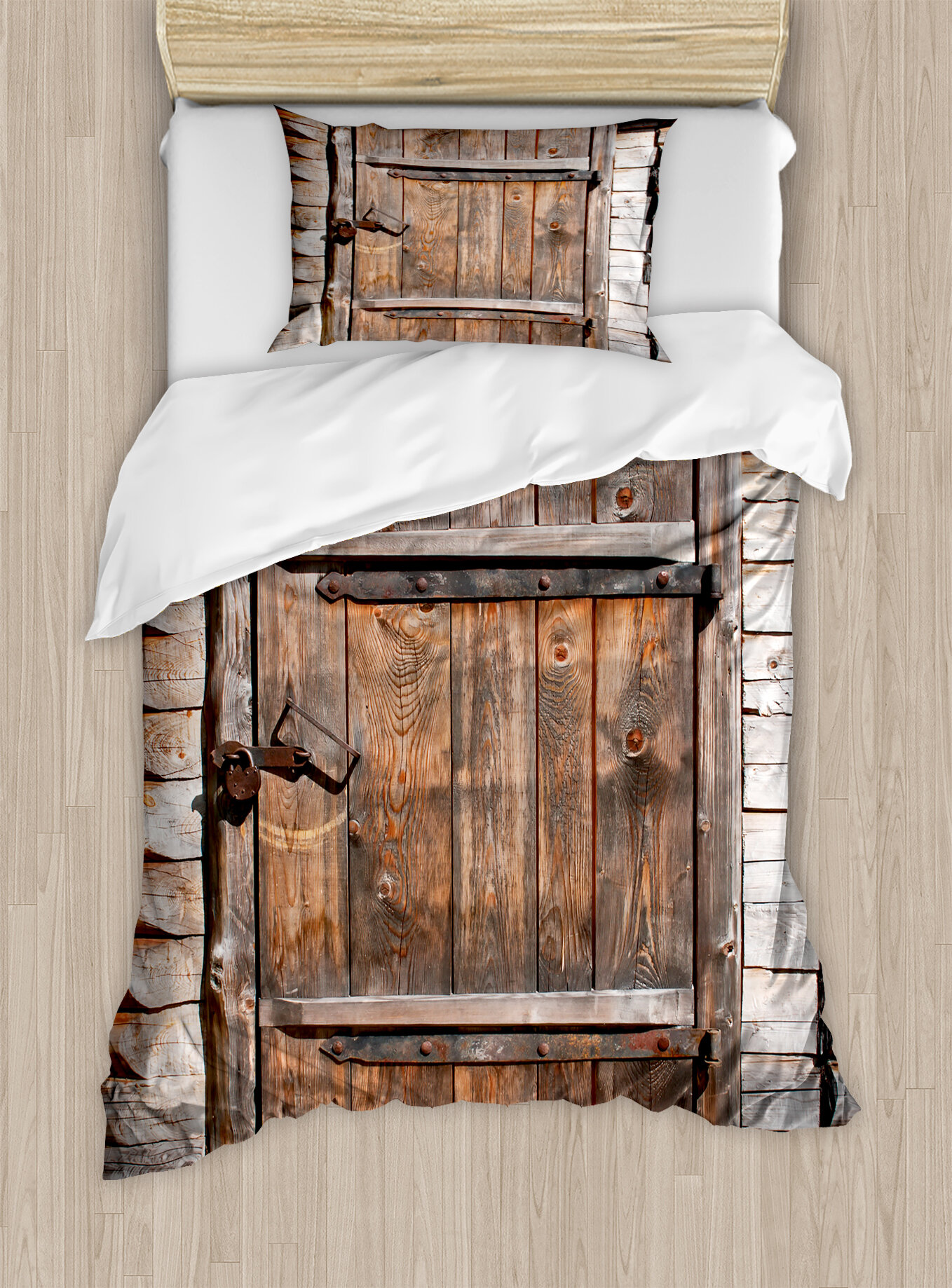Antique Timber Vintage Print Wooden Quilted Bedspread /& Pillow Shams Set