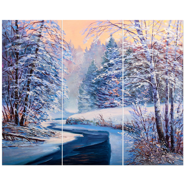 East Urban Home Winter Night With Forest Sunset Oil Painting