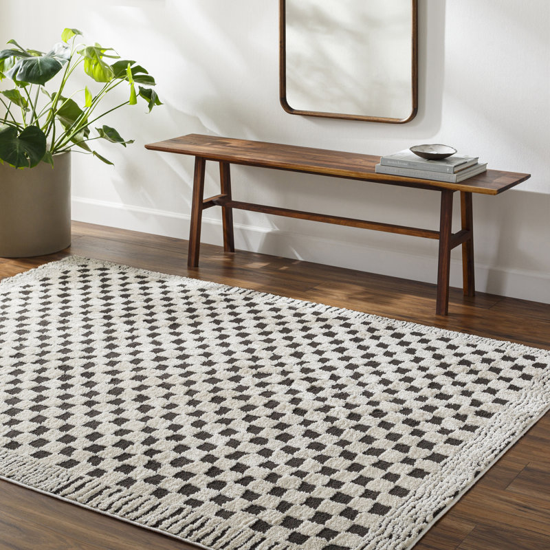Aryas Checkered Machine Woven Polyester Area Rug in Black/Cream Rug Size: Rectangle 7'10" x 10'