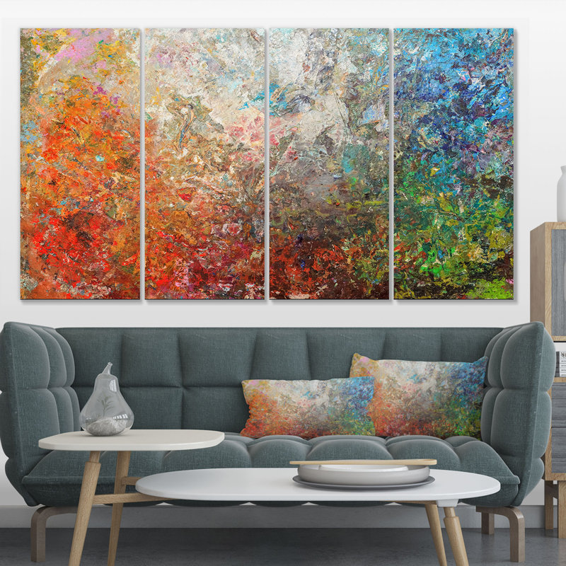 Designart Board Stained Abstract 4 Piece Painting Print On Wrapped