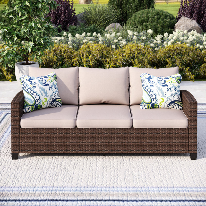 INCOMPLETE Argyri Stylish Wicker Outdoor Patio Sofa & All-Weather Rattan Cushion Color: Beige