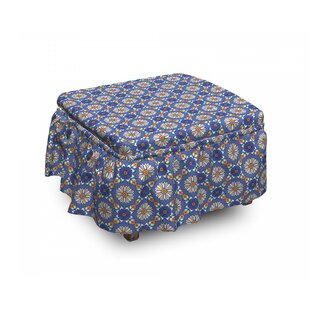 Geometric Flower Orient 2 Piece Box Cushion Ottoman Slipcover Set By East Urban Home