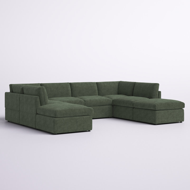Arvill Amuri 129'' Wide Symmetrical Modular Corner Sectional with Ottoman Fabric: Green Corduroy (incomplete, part of a set) 