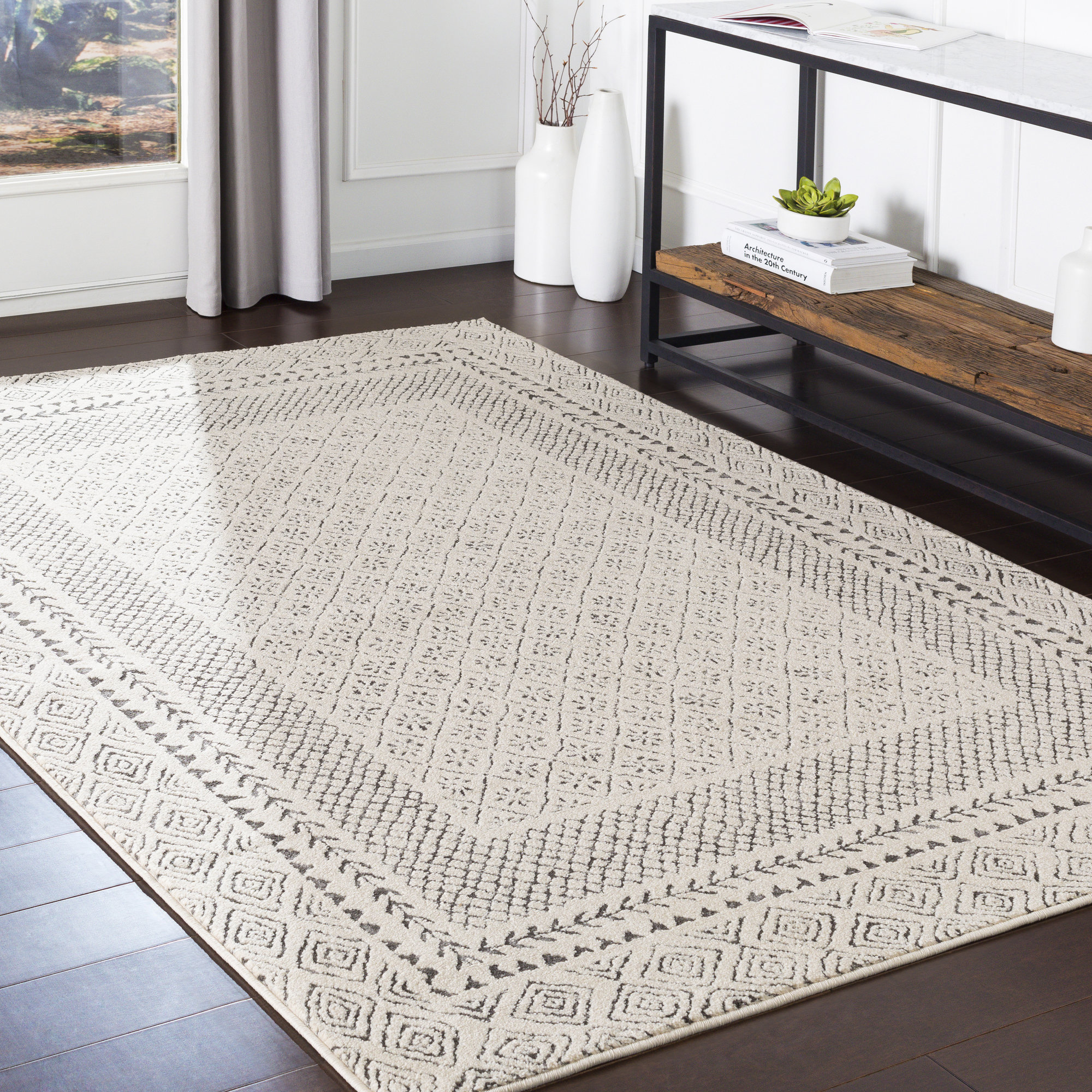 Union Rustic Calvo Oriental Area Rug in Charcoal/Light Beige & Reviews