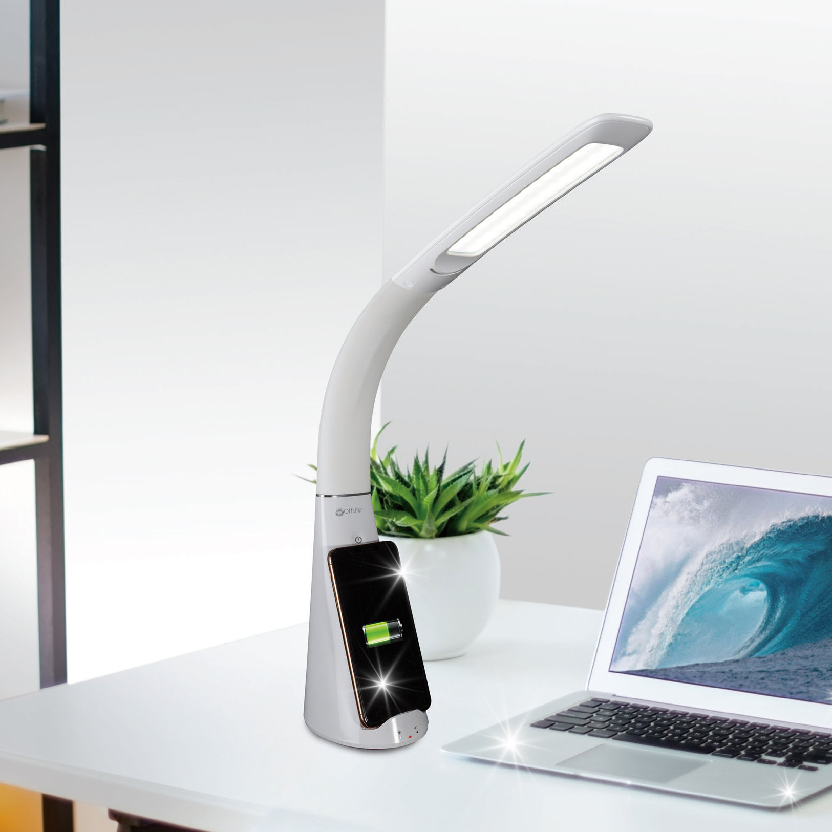 Ottlite Stretch LED Desk Lamp With Wireless Charging - ClearSun LED Technology, 3 Color Temperature Modes With Touch Sensitive Controls & Flexible Gooseneck Arm For Home, Office & Dorms-298323