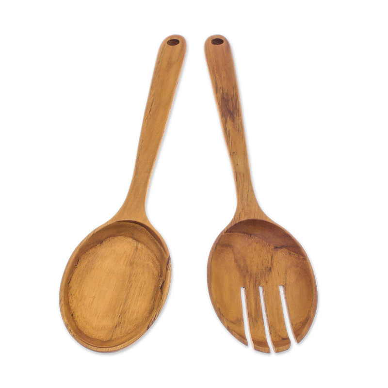 World Menagerie Ventana Salad Teakwood 2 Piece Serving Spoon Set Wayfair