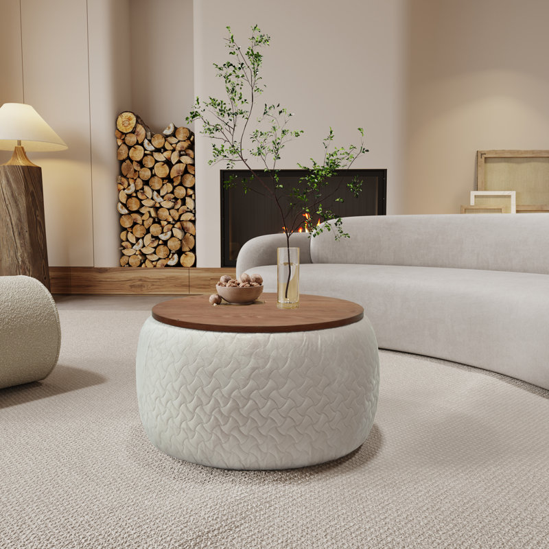 Debe Drum Coffee Table with Storage Table Base Color: Beige