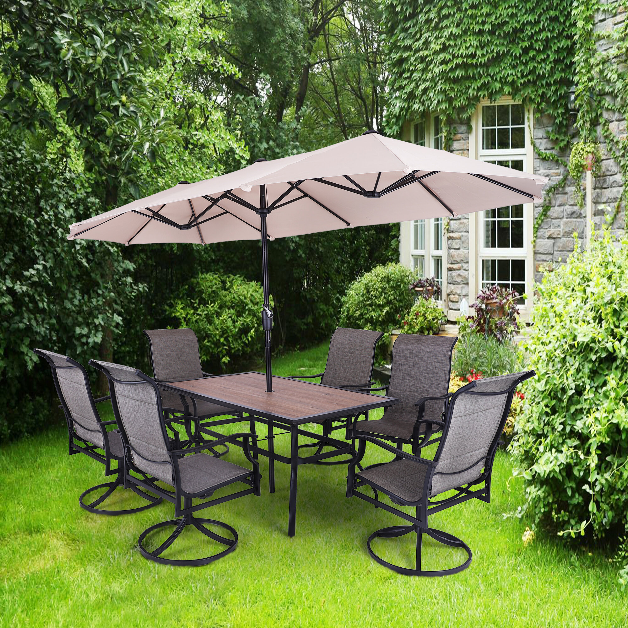 6 person patio dining set with umbrella