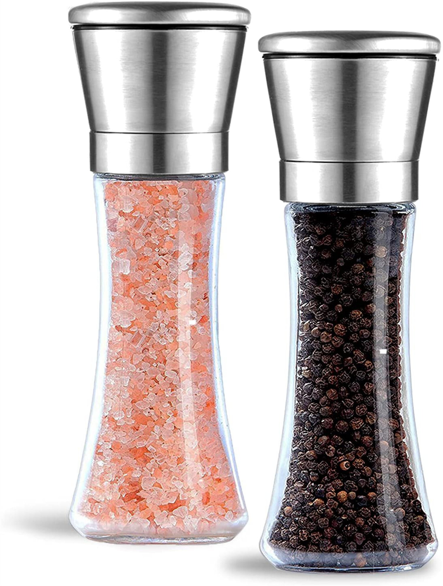 Orange Evelyne Salt Pepper Seasoning Glass Shaker with Stainless Steel Cover 2 pcs Pack Set 