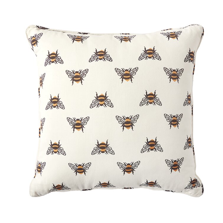 BUMBLE BEE Throw PILLOW Cushion Cove Bee Happy Honest Kind Cotton Linen 16”