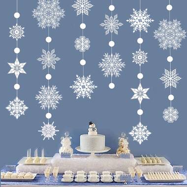 Silver White And Blue Powder Paper Snowflake Chain Ornament Hanging Banner Suitable For Christmas New Year Party Decoration White litty089 4m Gold