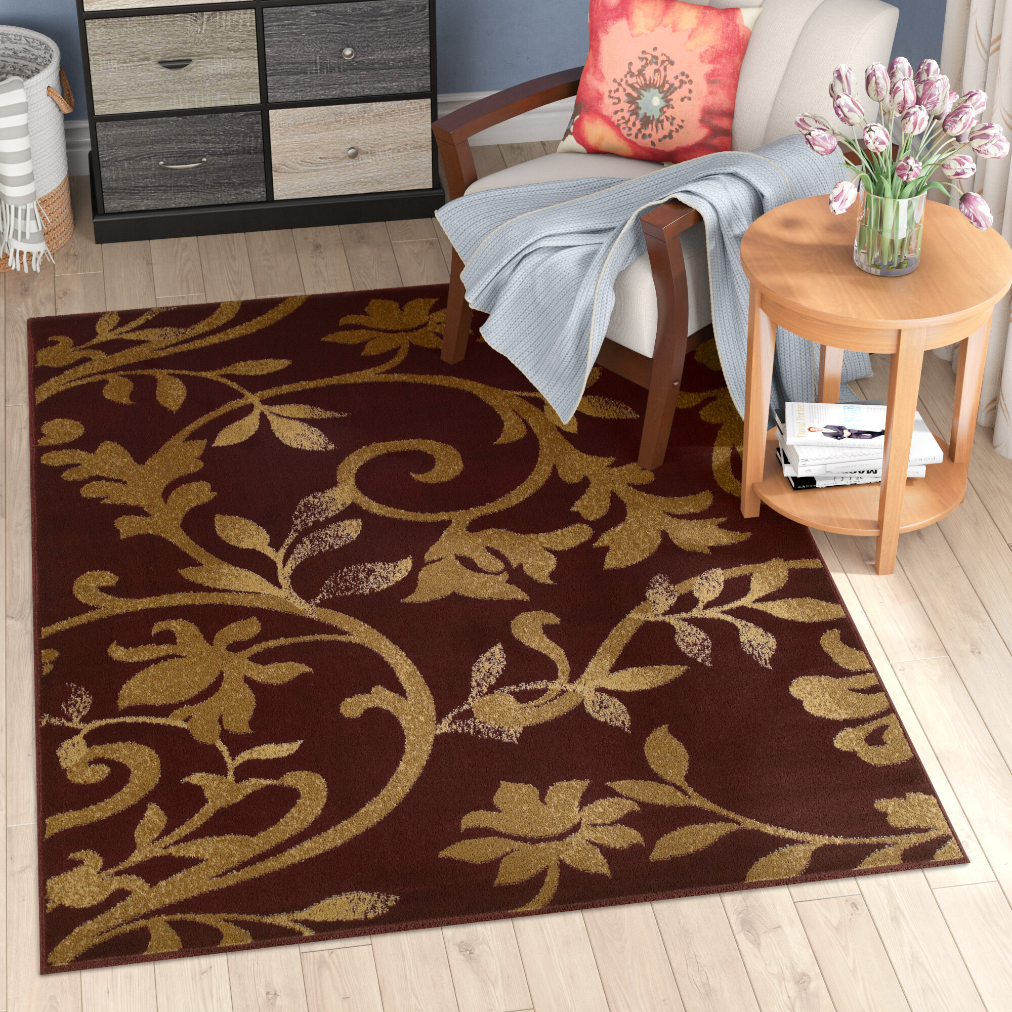 Brumlow Mills Caitlin Simple Home Indoor Floral Print Pattern Area Rug Perfect for Any Living Room Decor Kitchen or Entryway Rug Green 7'6 x 10' Bedroom Carpet Dining Room 