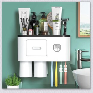 Automatic Toothpaste Dispenser Toothbrush Holder Stand Wall Mounted Bathroom 6N