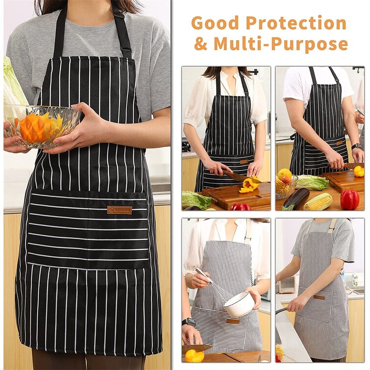 Black Brown 2 Pack Adjustable Waterproof with 2 Pockets Cooking Kitchen Apron for Women Men 
