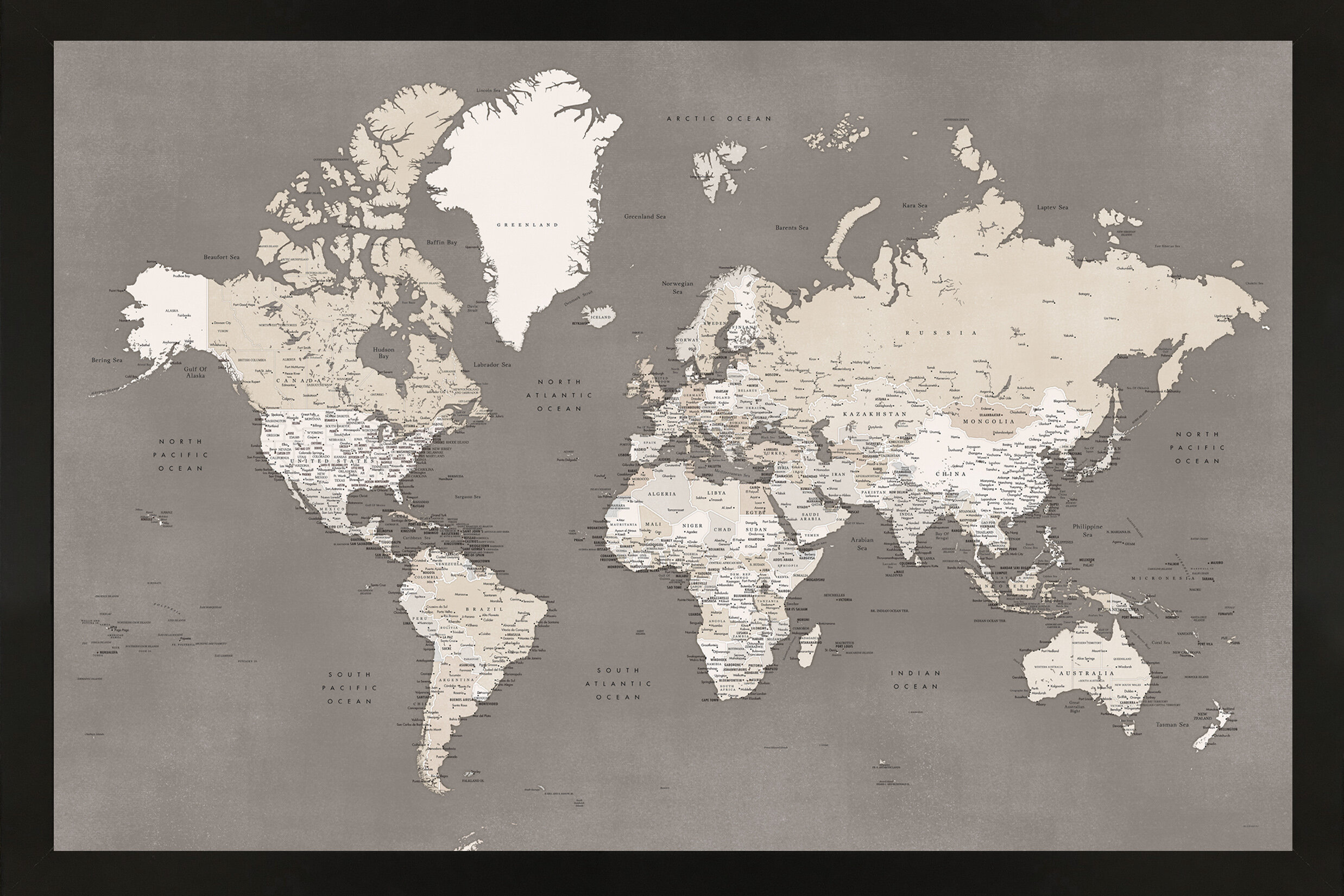 Home Magnetics Framed World Magnetic Map in Earth Tones & Reviews | Wayfair