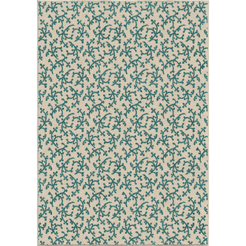 Beachcrest Home Portwood Coral Linen Ivory Blue Indoor Outdoor