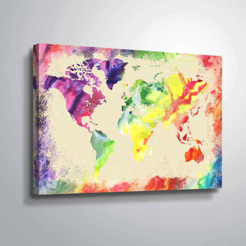 Harriet Bee Kuster Vivid Rainbow Watercolor World Map Graphic